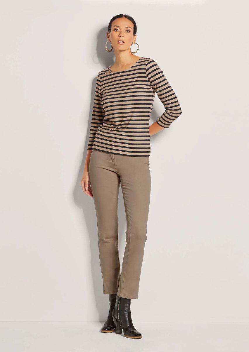 Gestreiftes 3/4-Arm-Shirt mit U-Boot-Ausschnitt