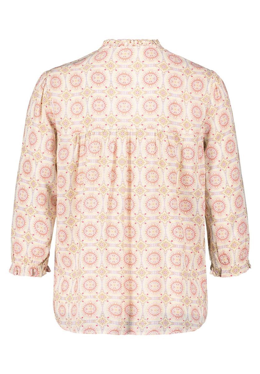 Gemusterte Bluse mit 3/4-Ärmeln und Rüschen