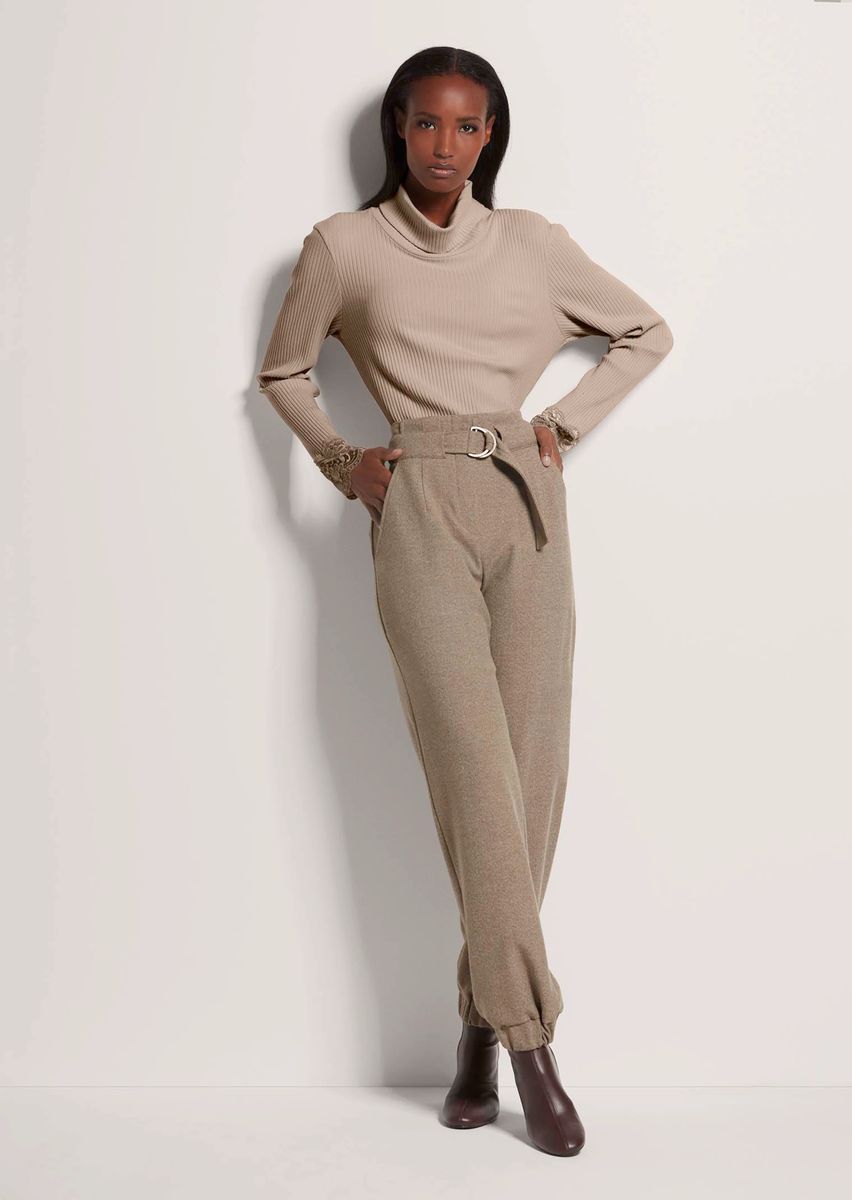 High-Waist Stretch-Hose mit Bündchen
