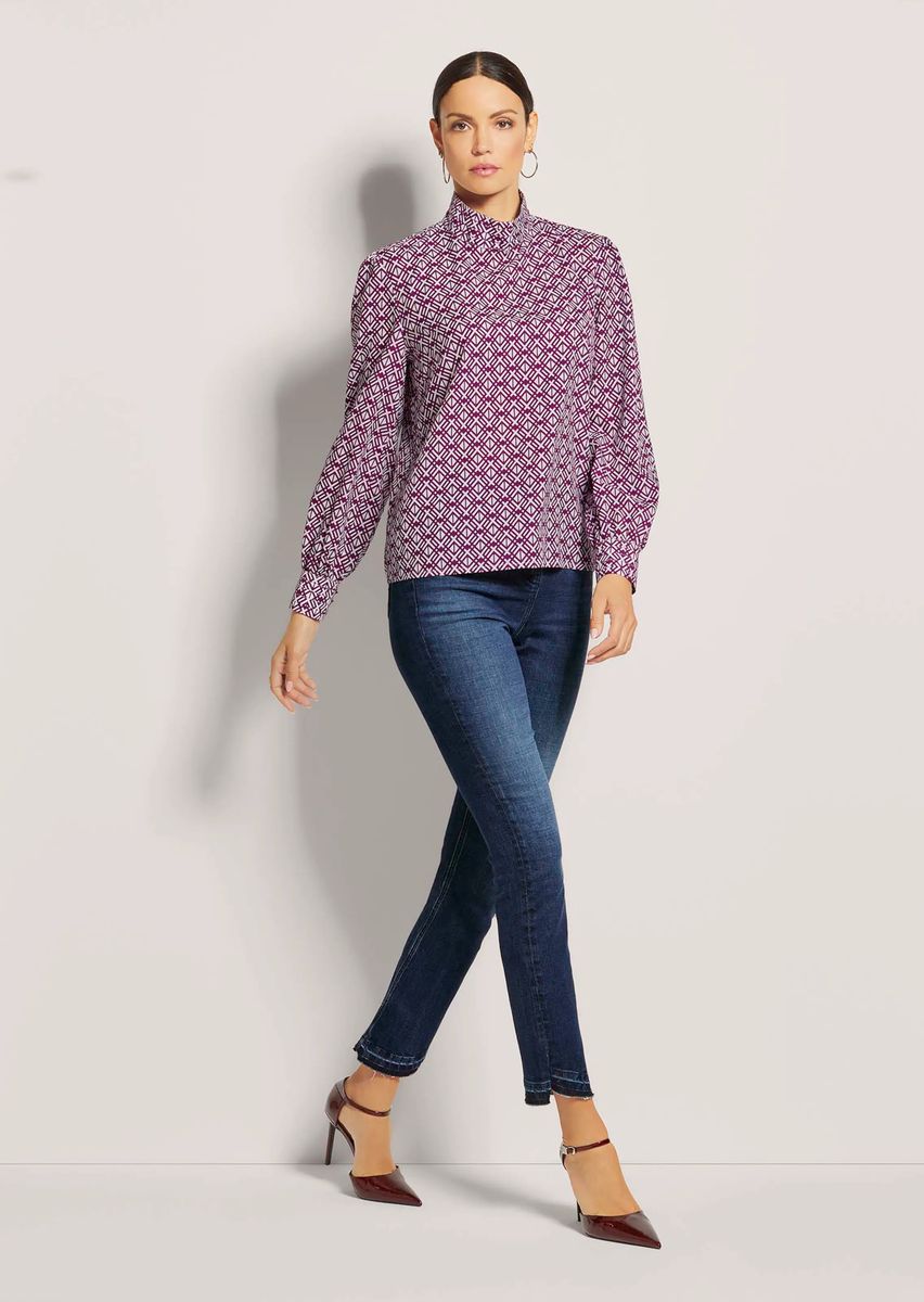 Stehkragenbluse mit geometrischem Print