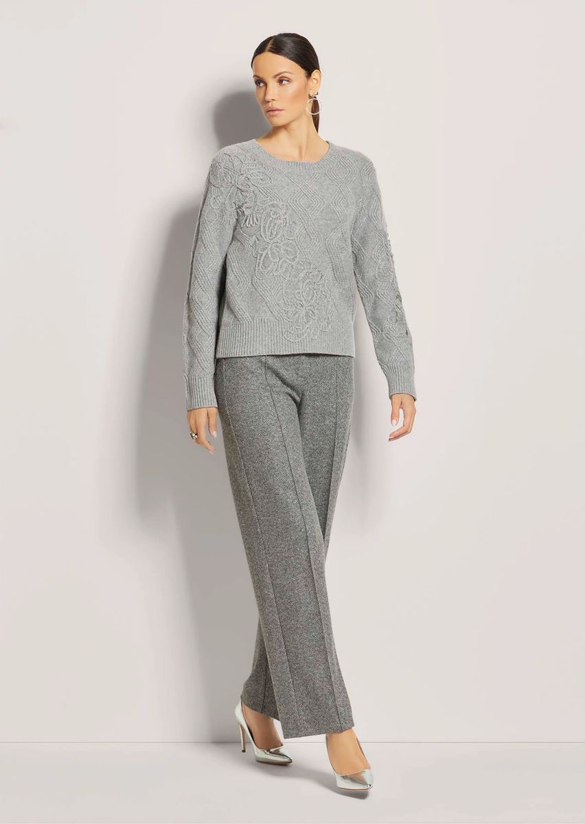 Bestickter Schurwoll-Strickpullover