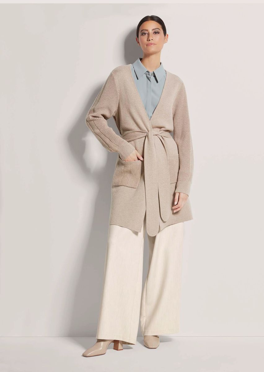 Langer Wickel-Cardigan mit Merino-Anteil