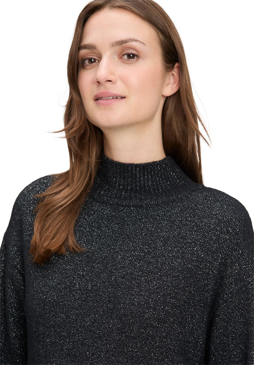 Glitzer Strickpullover mit Stehkragen