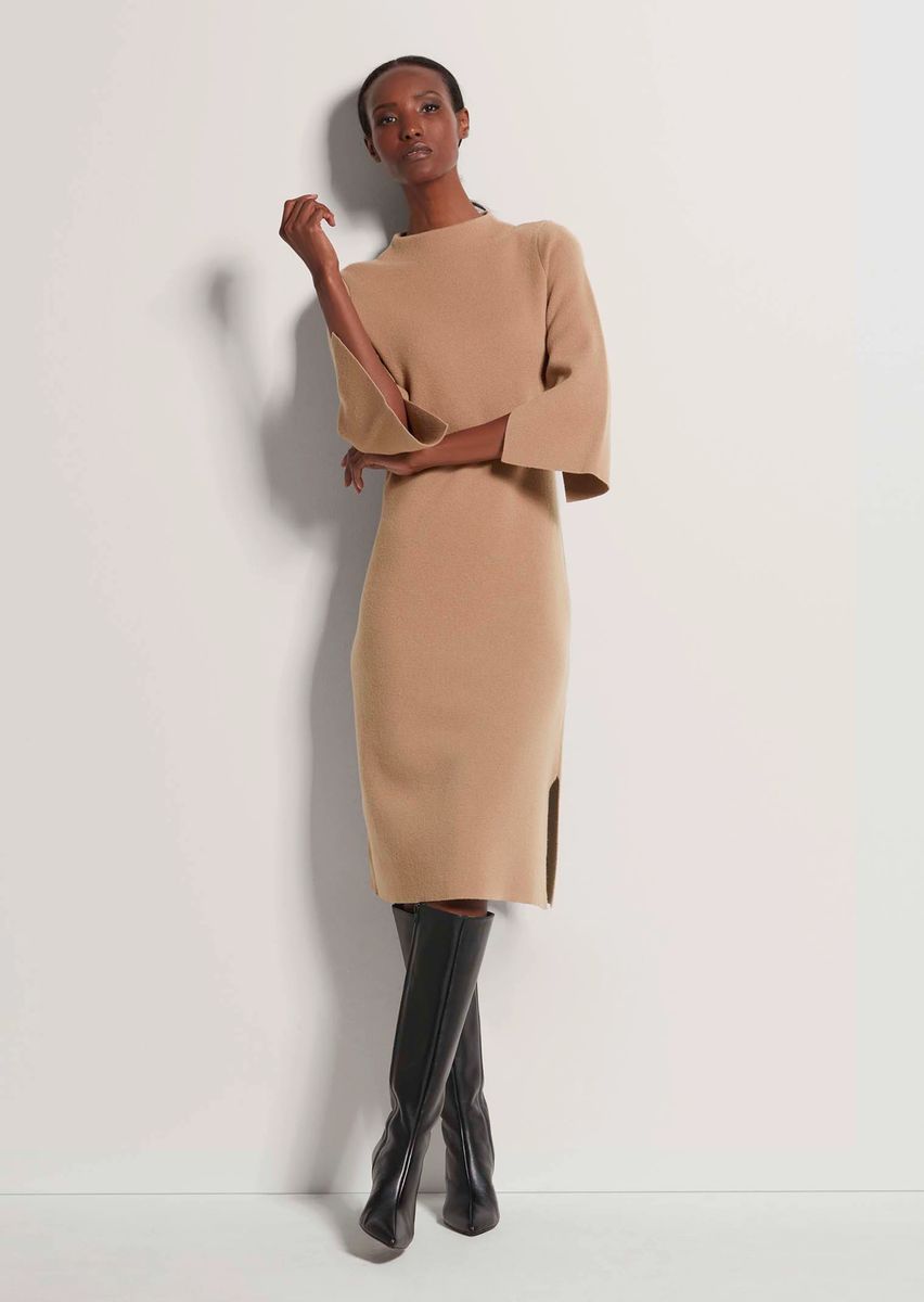 Strick-Midikleid mit Stehkragen