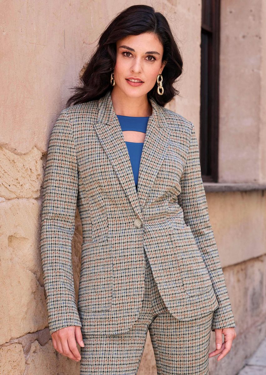Taillierter Karo-Blazer mit aufgesetzten Taschen