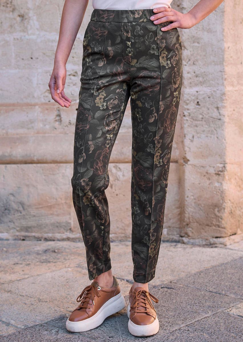 Schmale Jacquard-Hose mit Blumenmuster