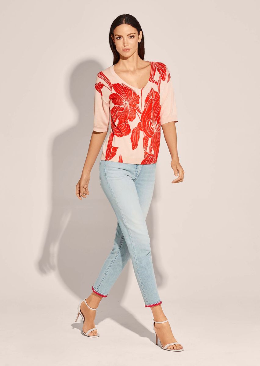 Feinstrick-Pullover mit floralem Print