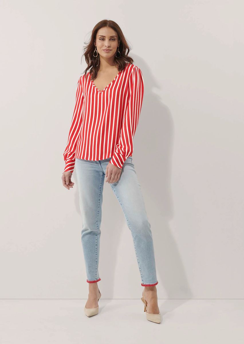 Satinierte Bluse mit V-Ausschnitt