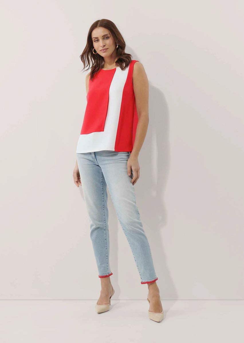 Ärmellose Bluse mit geometrischem Farbblock