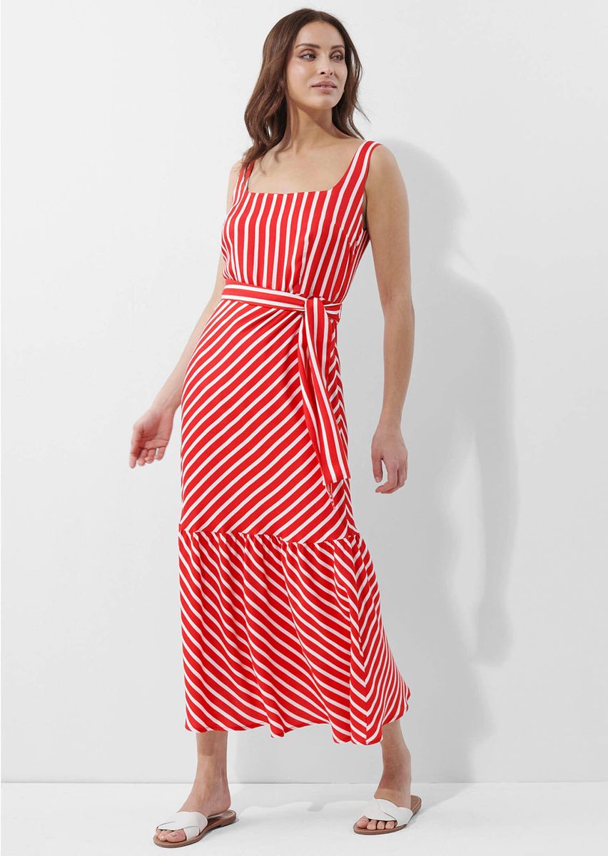 Gestreiftes Midikleid mit Bindegürtel