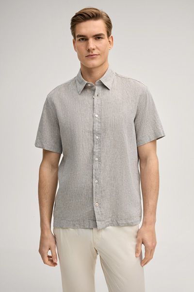 Joop Jeans Haris Khaki Melange Kurzarm Leinenmischhemd