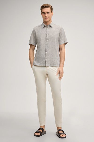 Joop Jeans Haris Khaki Melange Kurzarm Leinenmischhemd