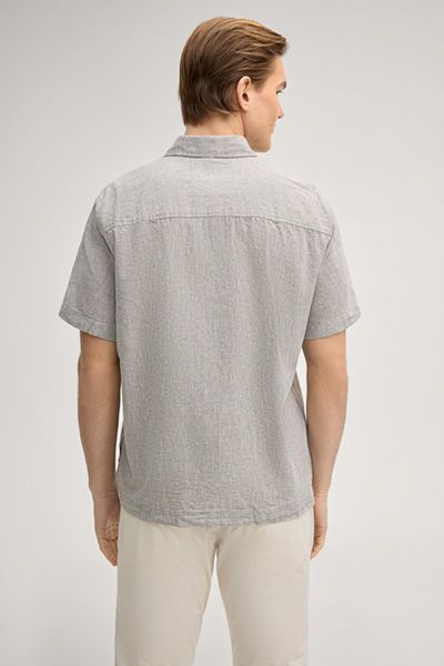 Joop Jeans Haris Khaki Melange Kurzarm Leinenmischhemd