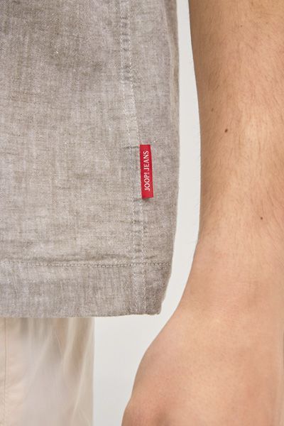 Joop Jeans Haris Khaki Melange Kurzarm Leinenmischhemd