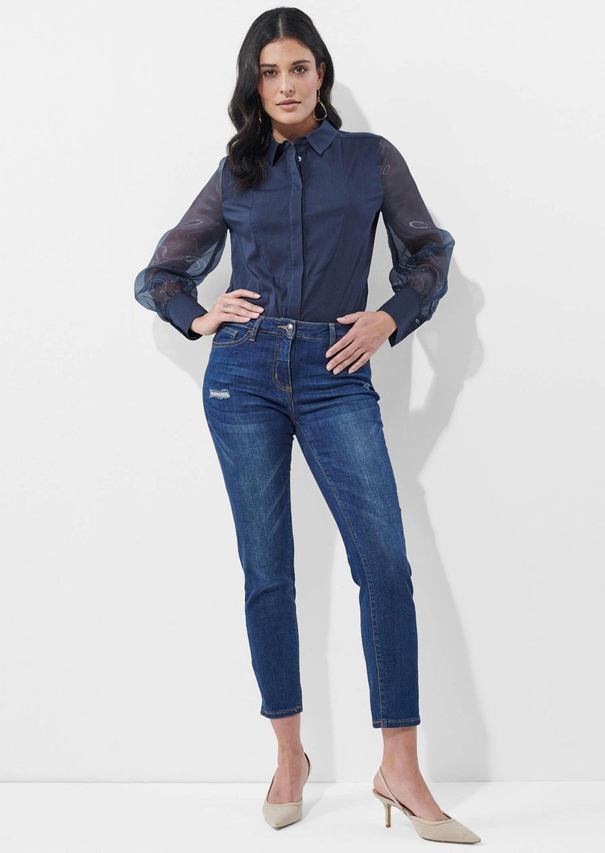 Bluse mit transparenten Organza-Ärmeln