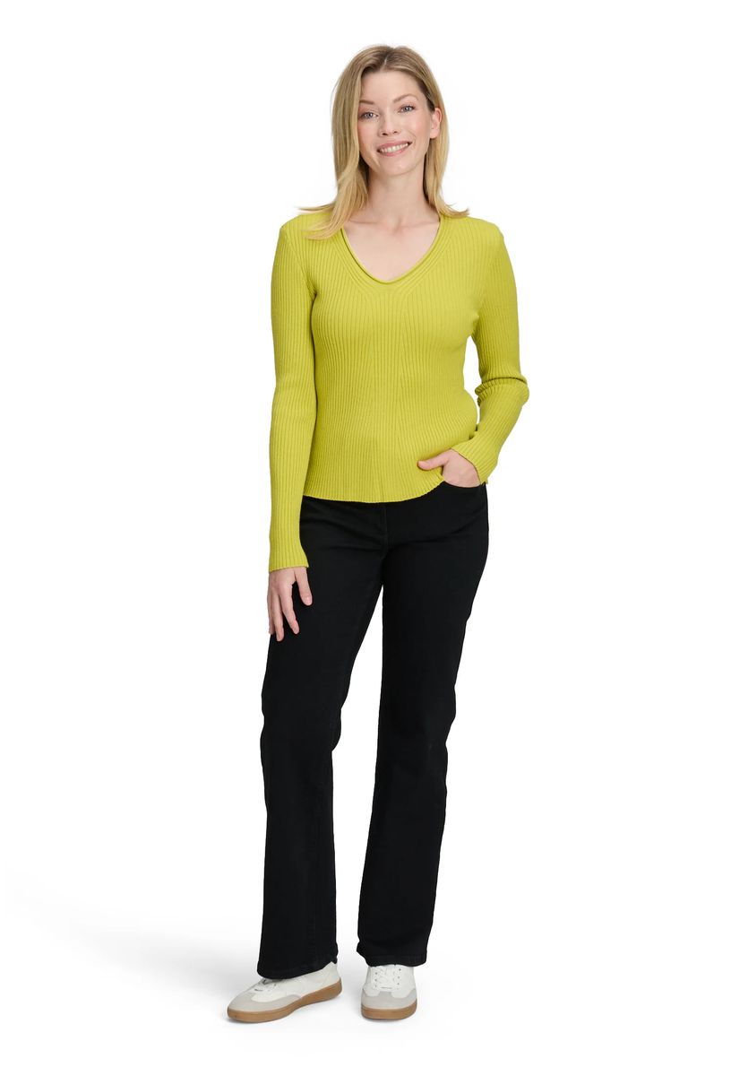 Feiner Rippstrick V-Ausschnitt Pullover