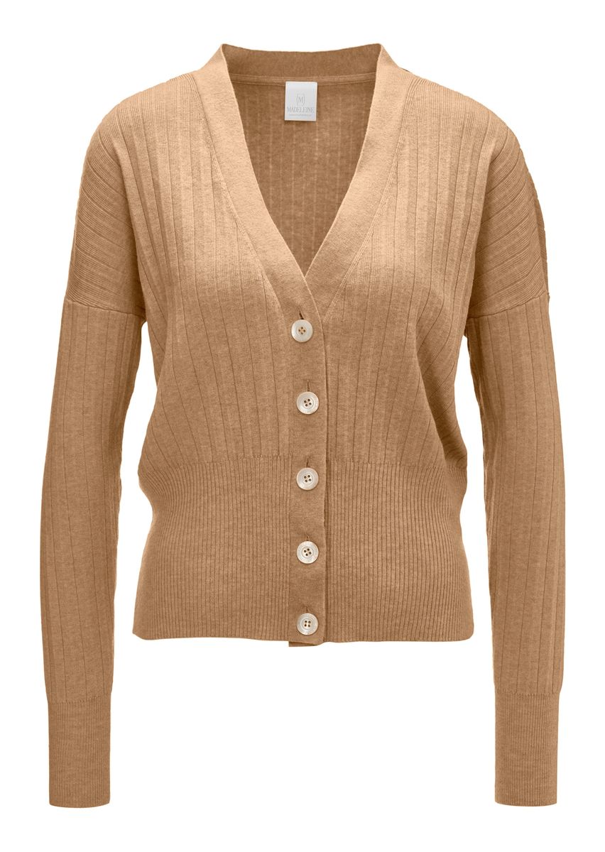 Gerippte V-Ausschnitt Strickjacke