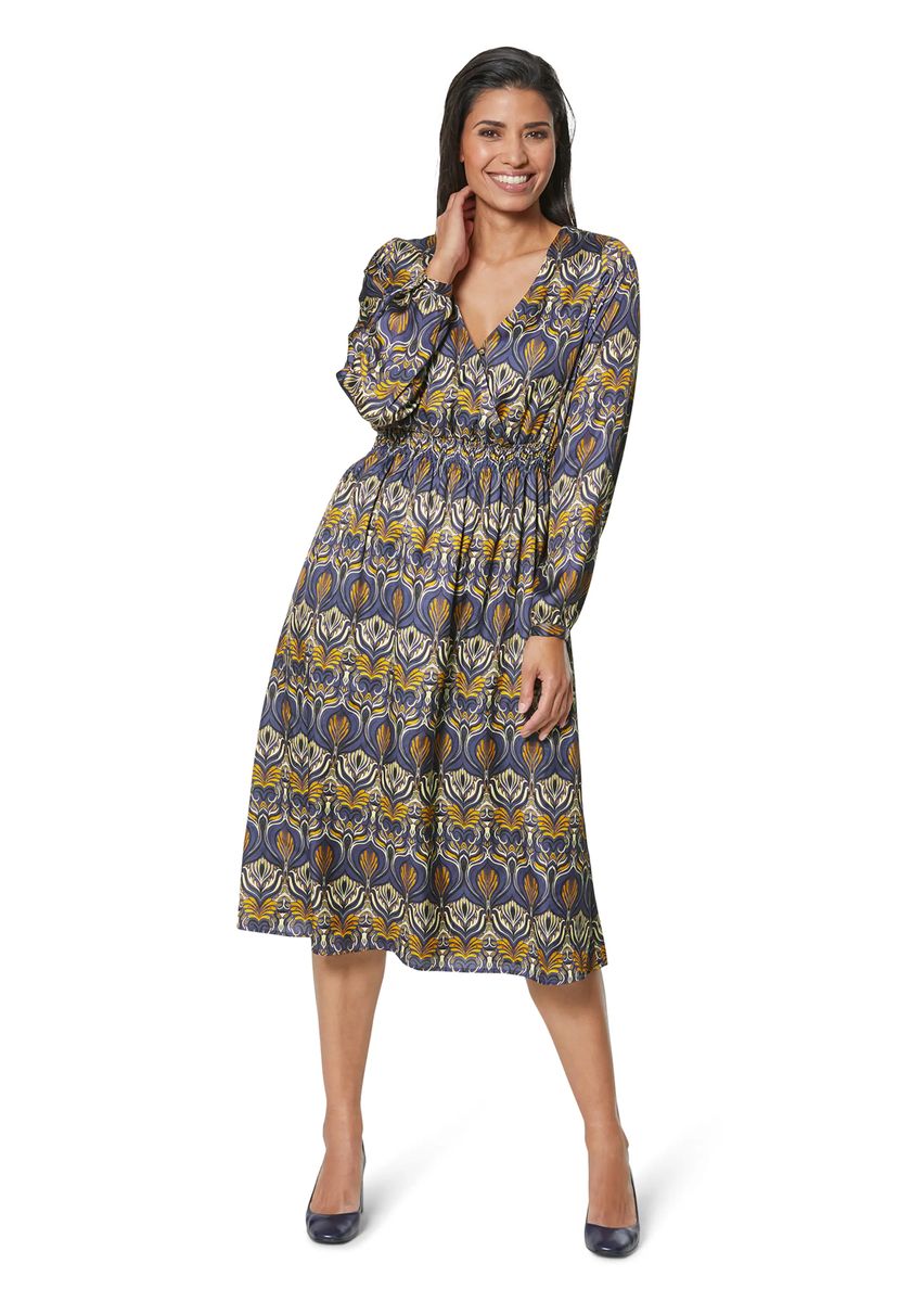 Muster-Midikleid mit V-Ausschnitt