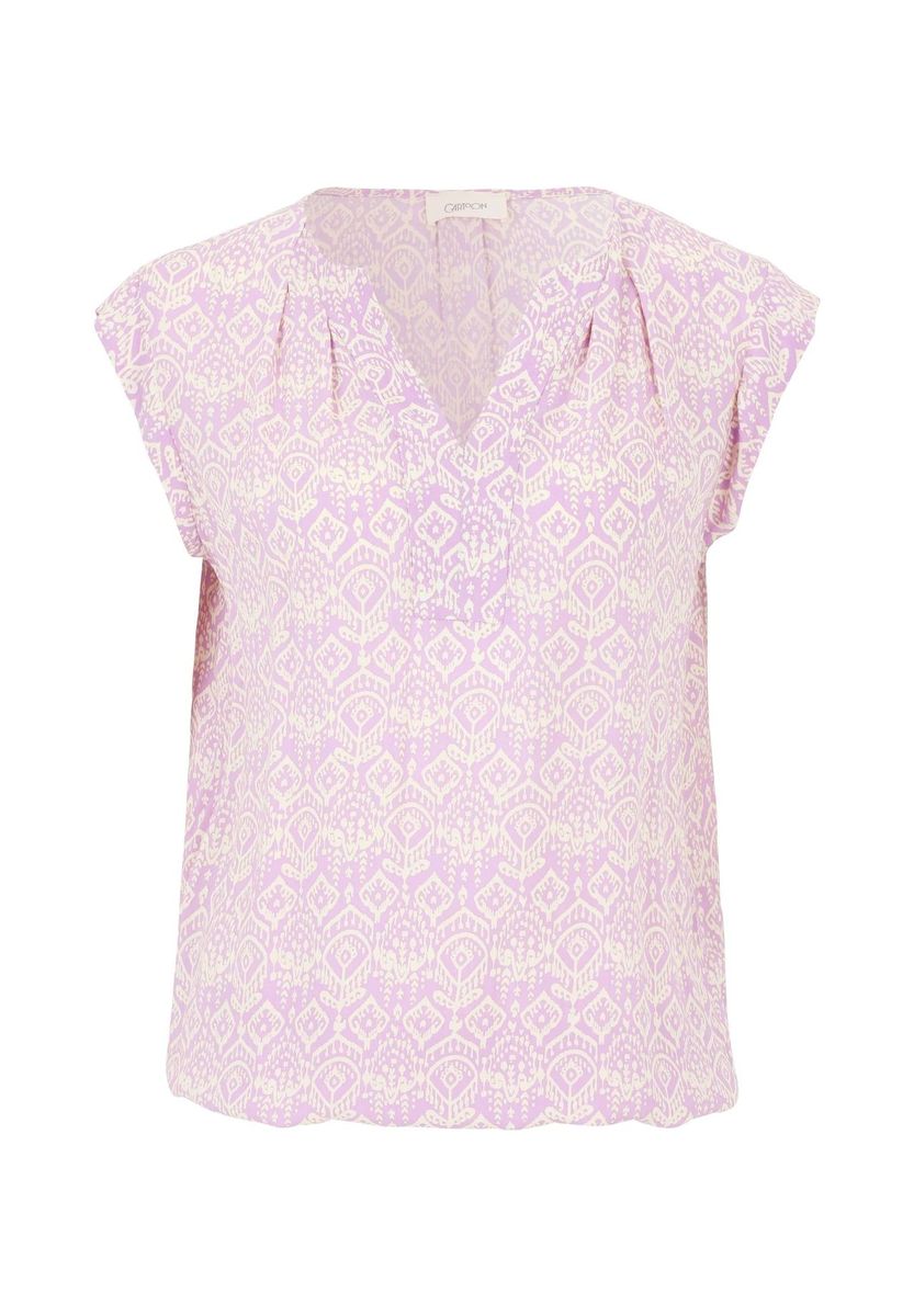 Gemusterte Kurzarm Bluse mit V-Ausschnitt