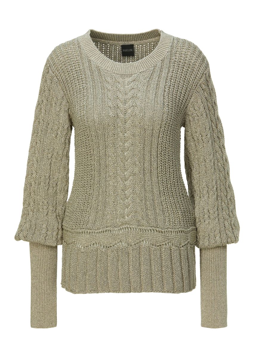 Metallic-Strickpullover mit markanten Ballonärmeln