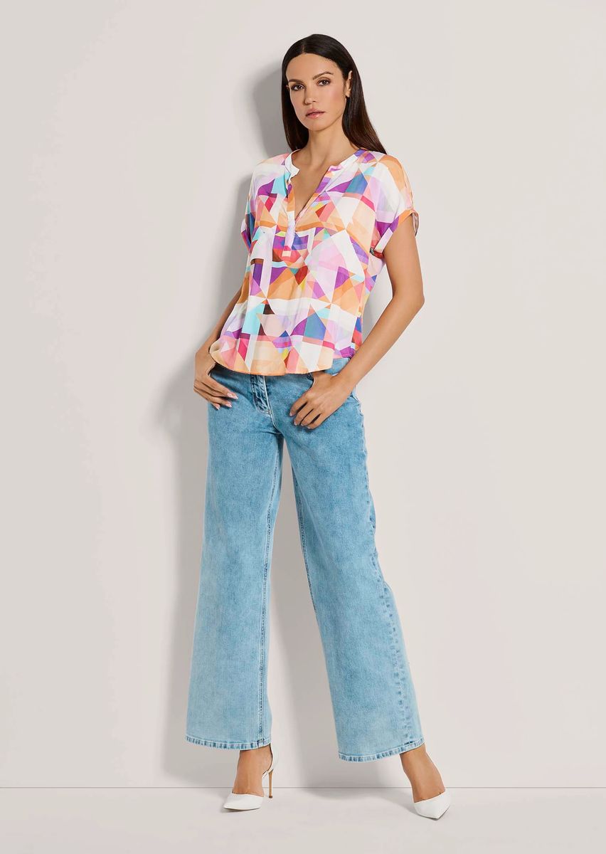 Bunte Schlupfbluse mit geometrischem Muster