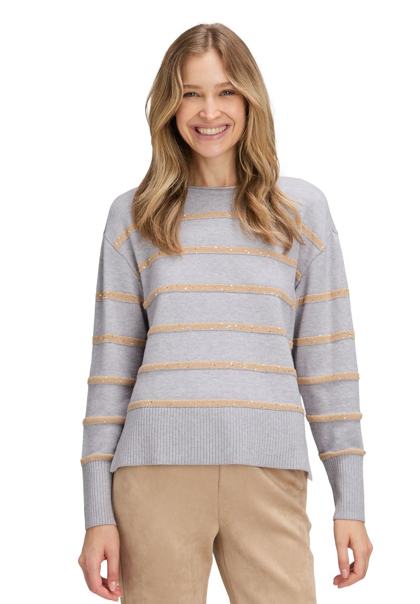 Gestreifter Strickpullover mit Rundhalsausschnitt