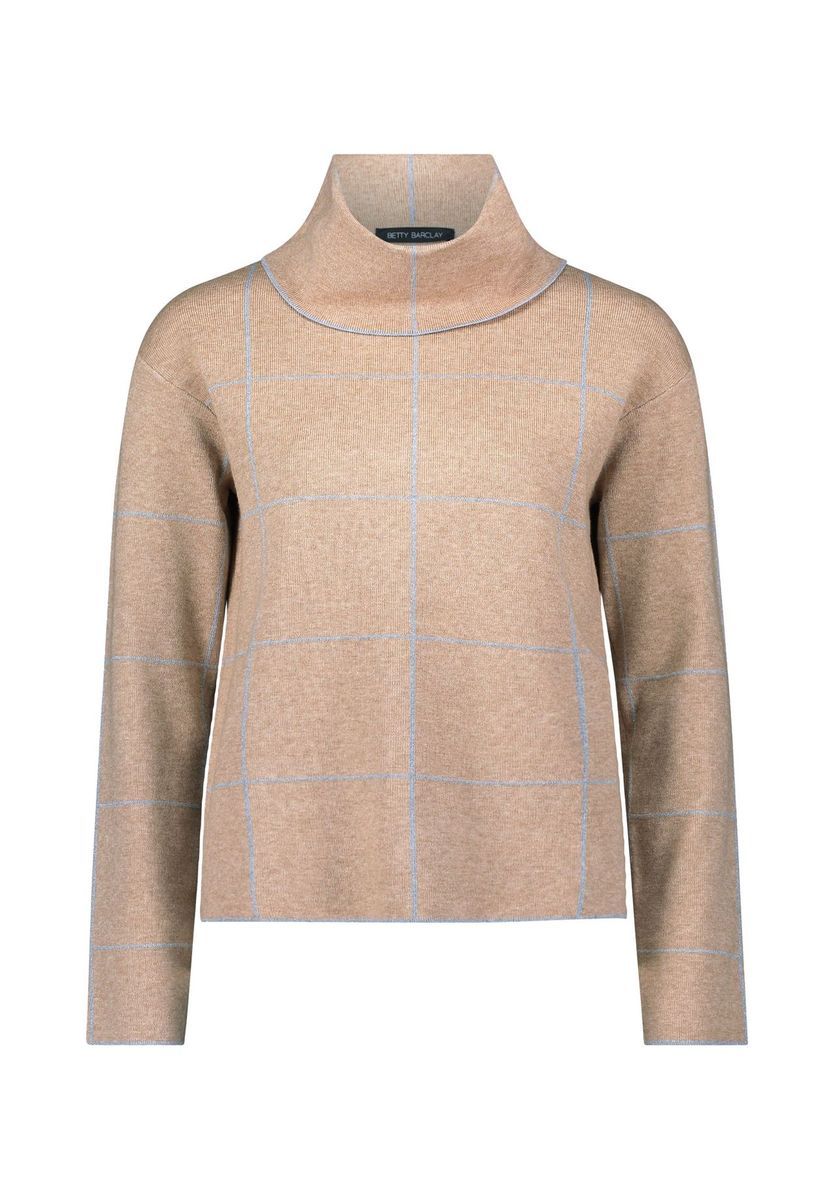Strickpullover mit Karomuster und hohem Kragen