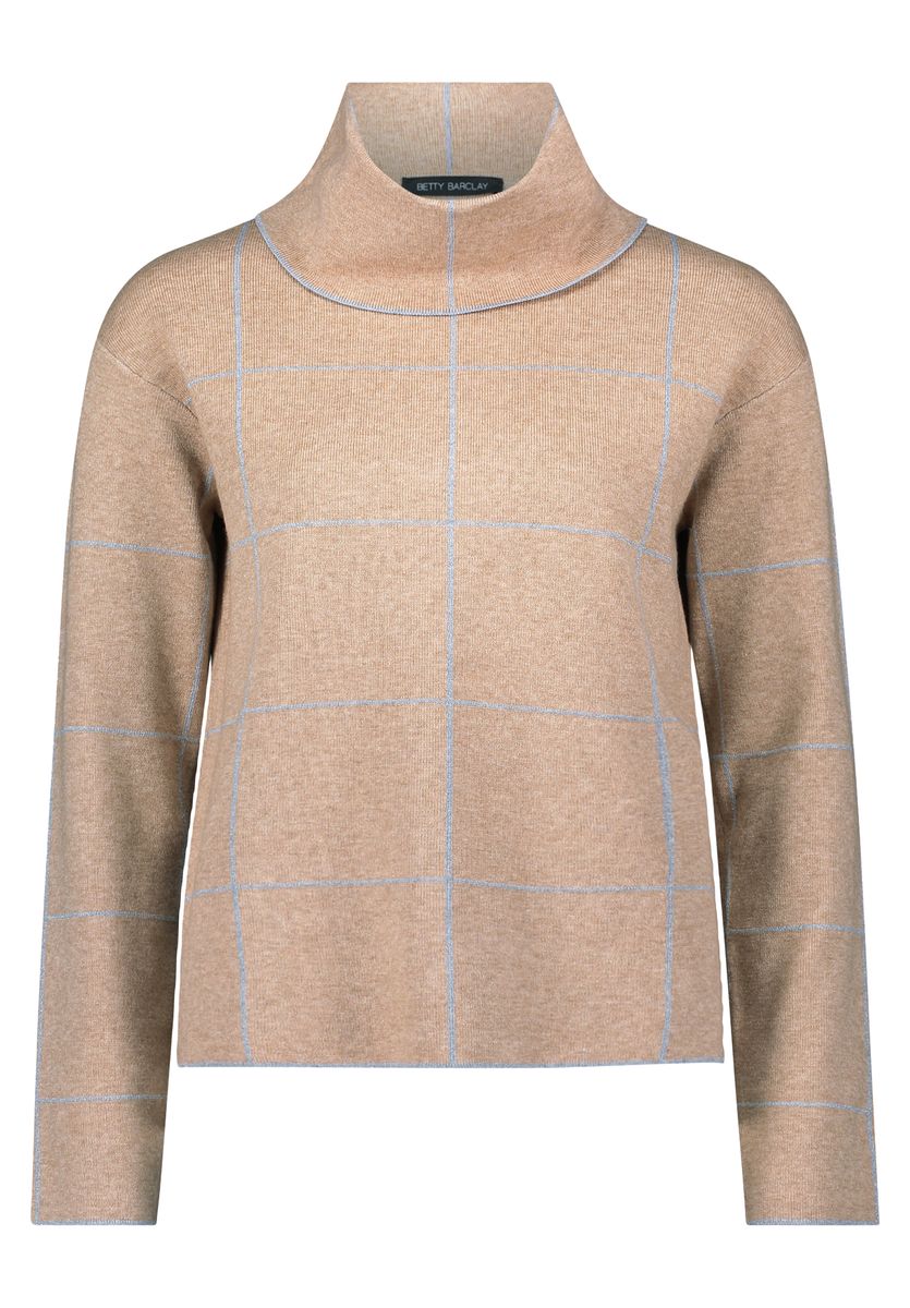 Strickpullover mit Karomuster und hohem Kragen