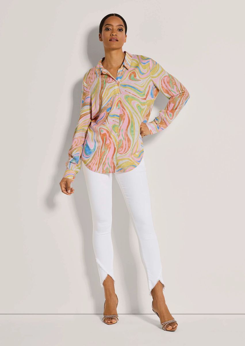 Longbluse mit marmoriertem Wirbelmuster