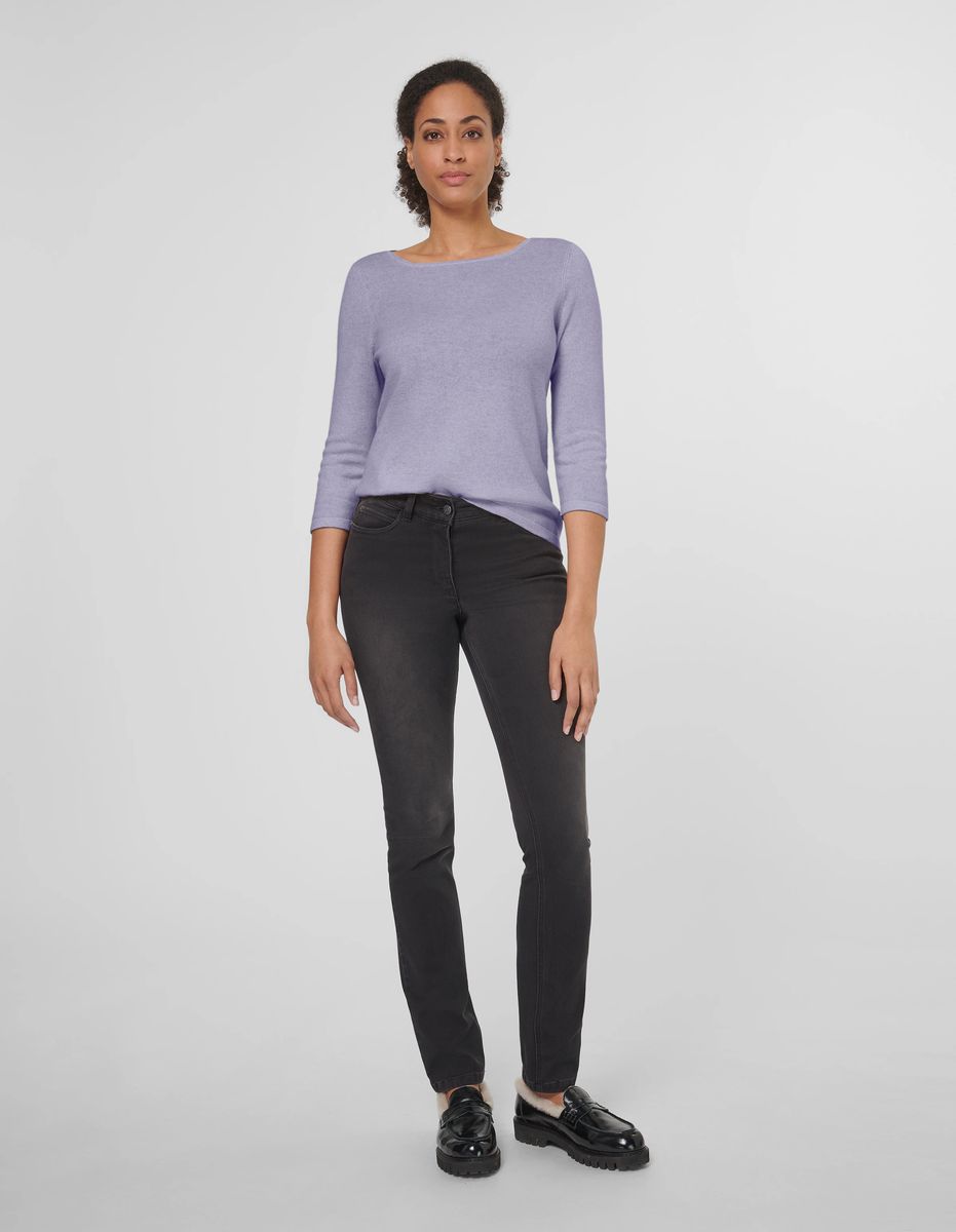 Feinstrick Kaschmirpullover mit U-Boot-Ausschnitt
