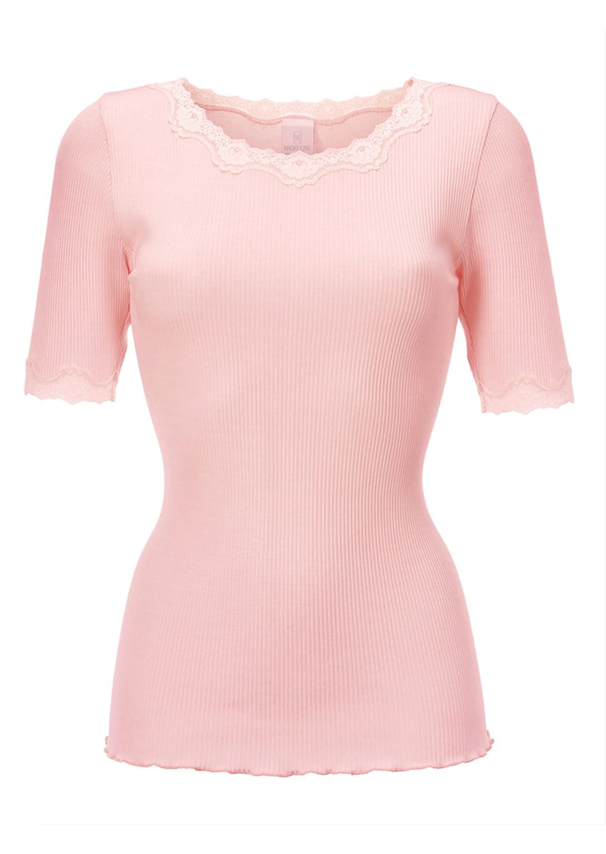 Rippshirt mit Spitze und Wellensaum