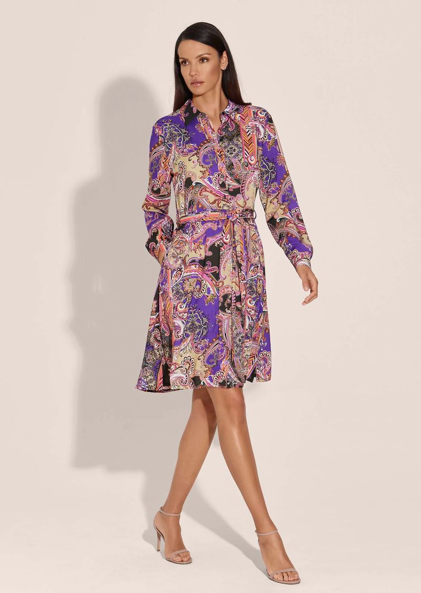 Hemdblusenkleid mit Paisley-Print und Gürtel