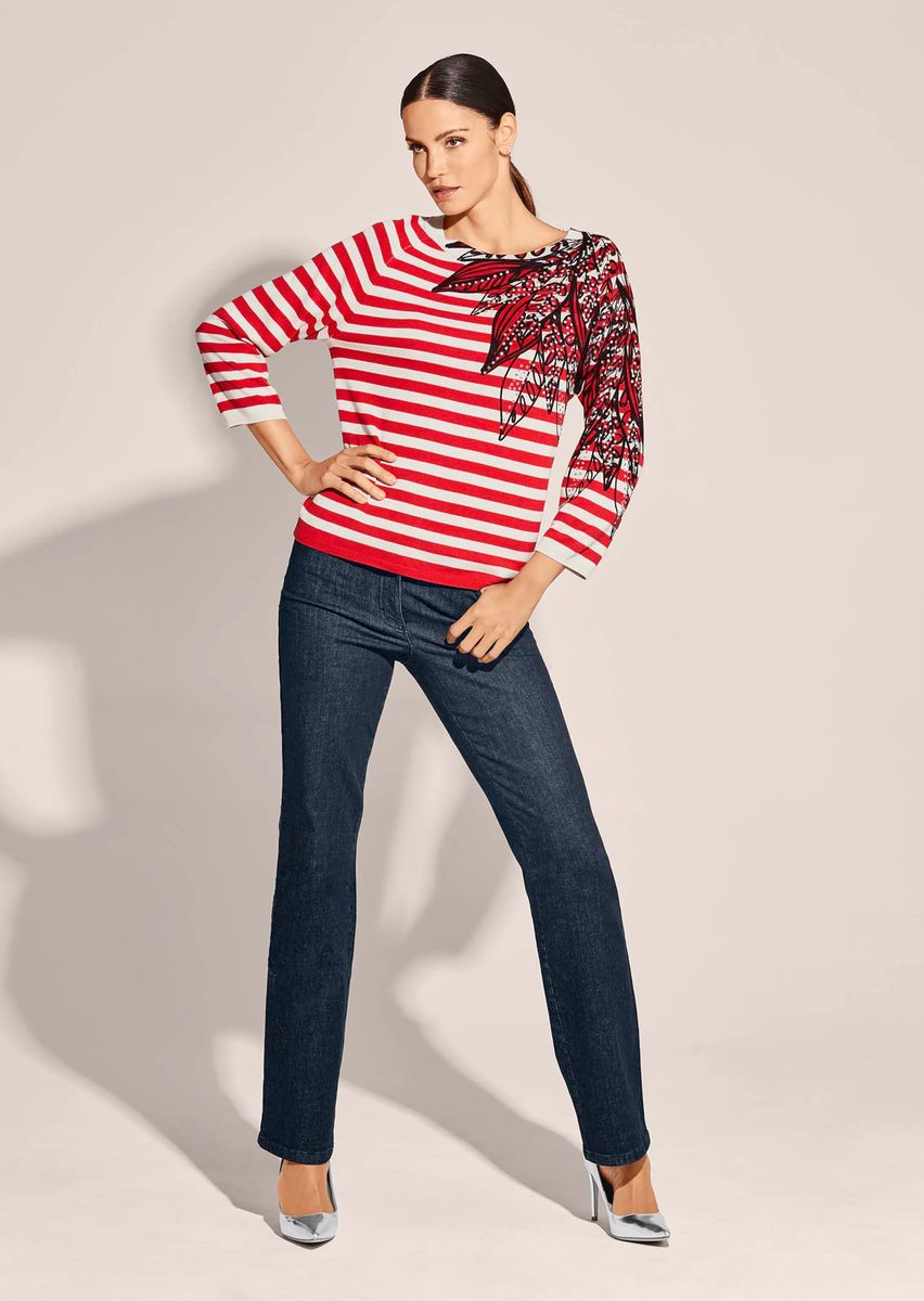 Maritimer Streifenpullover mit Strassverzierung