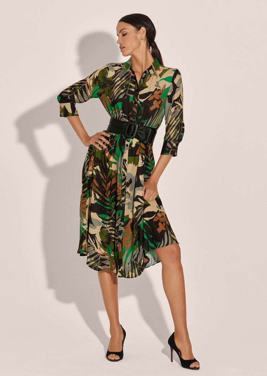Hemdblusenkleid mit tropischem Palmenprint