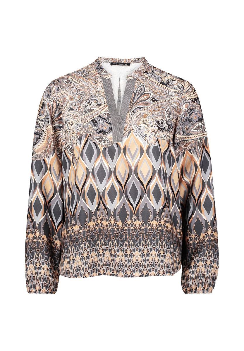 Gemusterte Langarmbluse mit Stehkragen