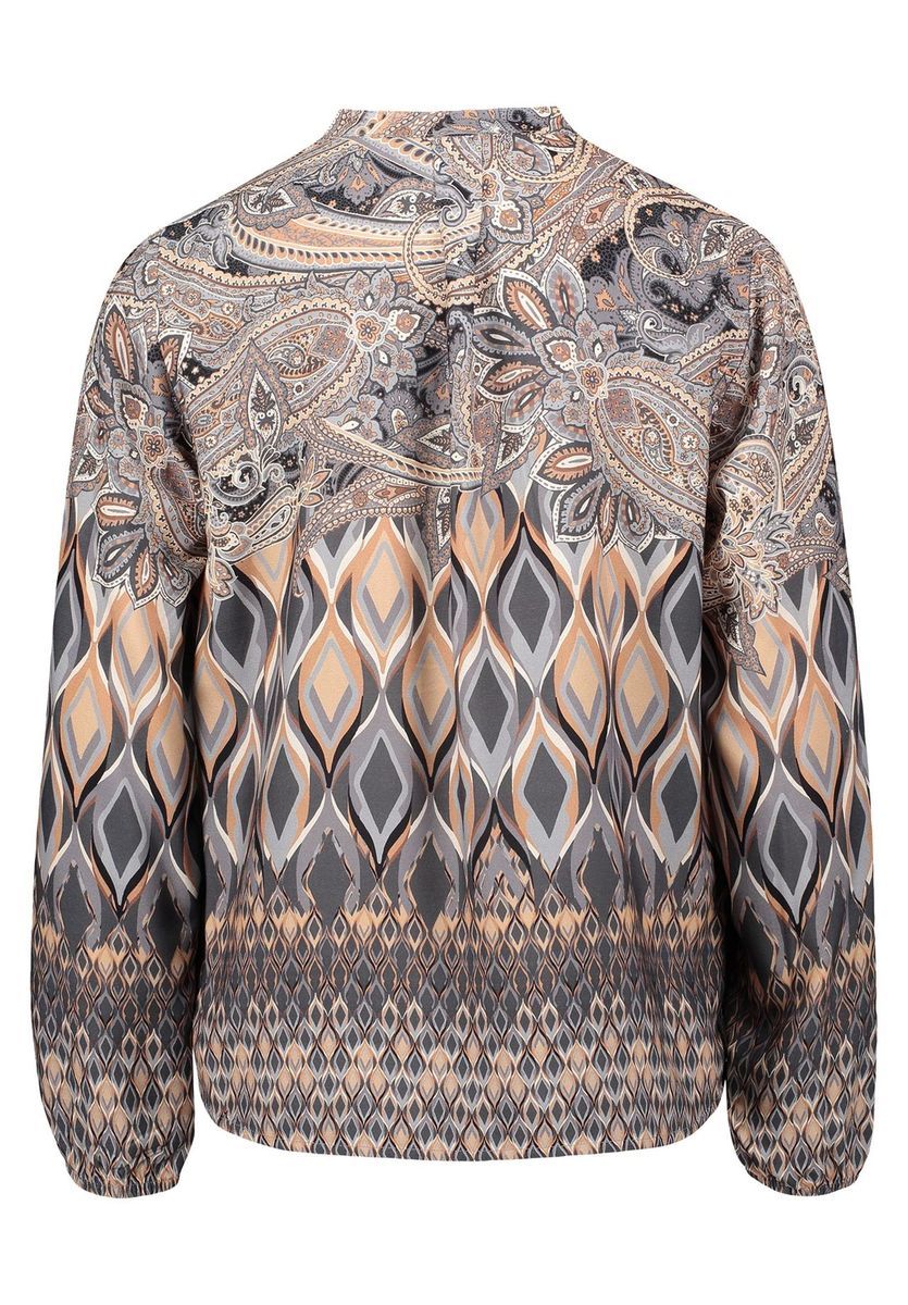 Gemusterte Langarmbluse mit Stehkragen