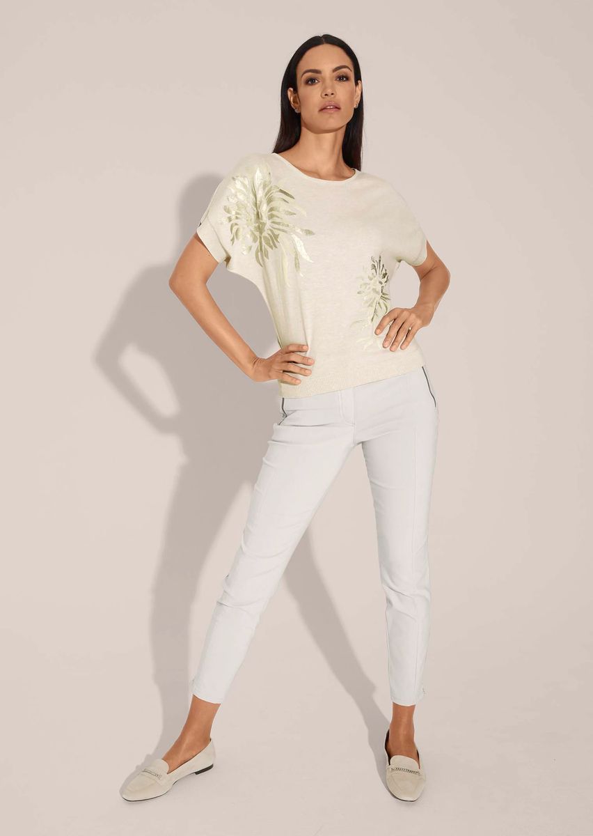 Kurzarmpullover mit glanzvollem Floral-Print