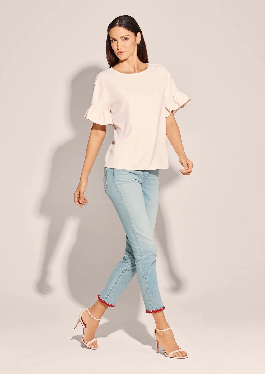 Bluse mit Volantärmeln und Glanz-Finish