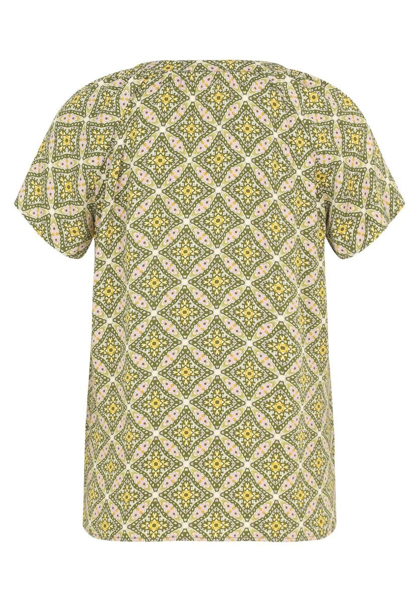 Bedruckte Kurzarm Bluse mit Schlitzkragen