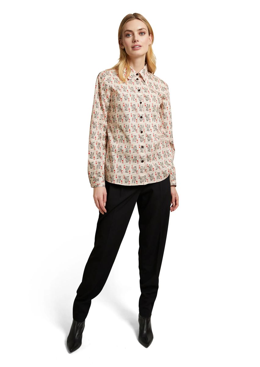 Baumwollbluse mit Spielkarten-Motiven