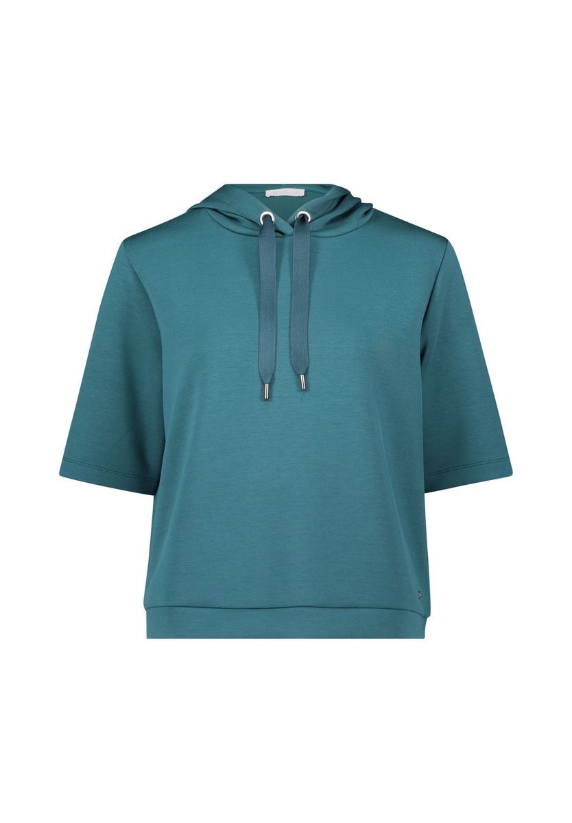 Teal Cropped Kurzarm-Kapuzenpullover