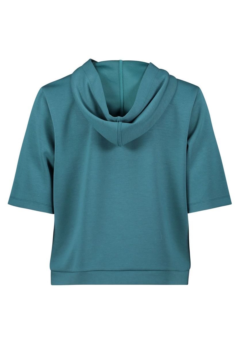 Teal Cropped Kurzarm-Kapuzenpullover