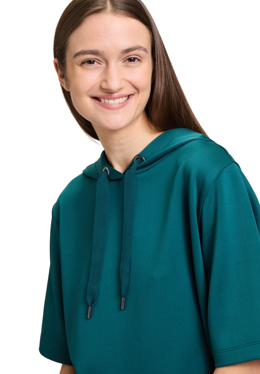 Teal Cropped Kurzarm-Kapuzenpullover