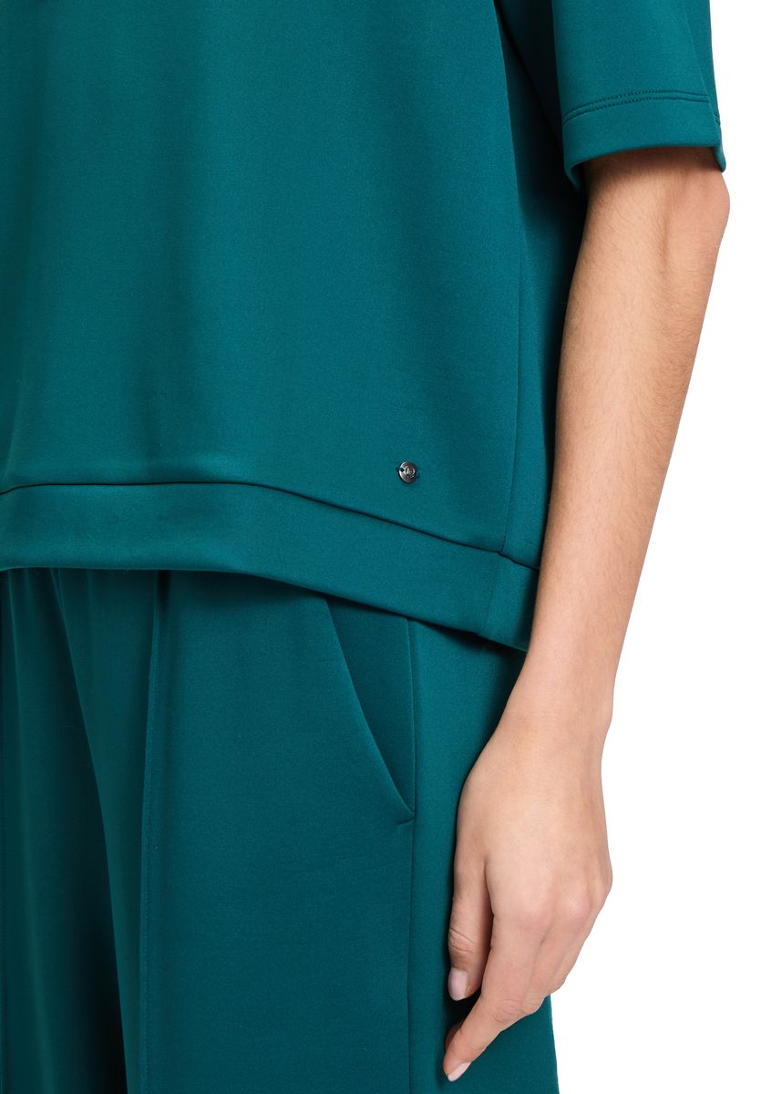Teal Cropped Kurzarm-Kapuzenpullover