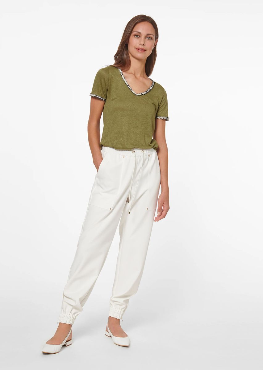 Leinenshirt mit Tweed-Akzenten