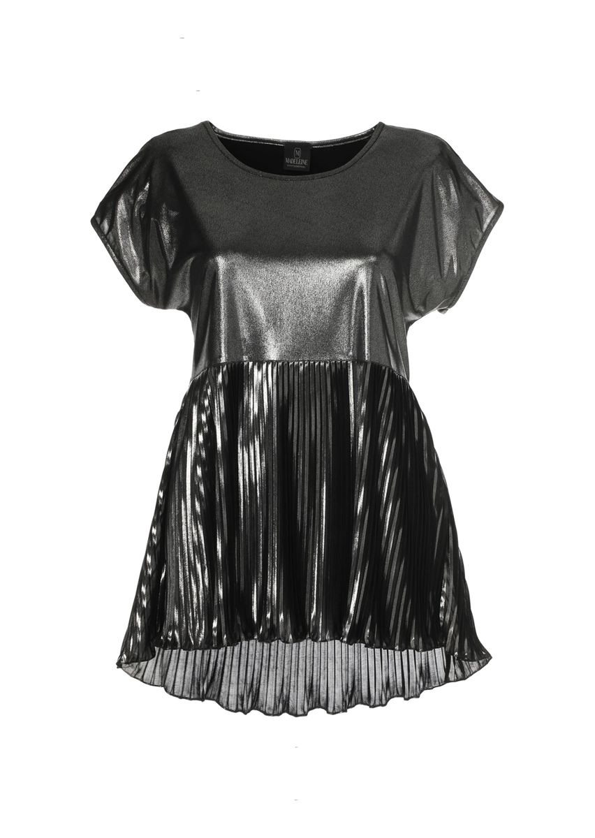 Metallic-Shirt mit Plissee-Saum