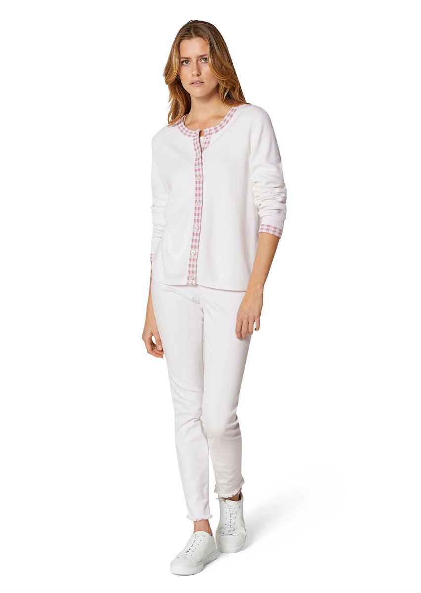 Feinstrick-Cardigan mit Vichy-Karo-Akzenten