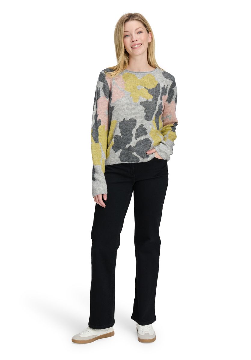 Grobstrickpullover mit floralem Jacquardmuster Modern Fit