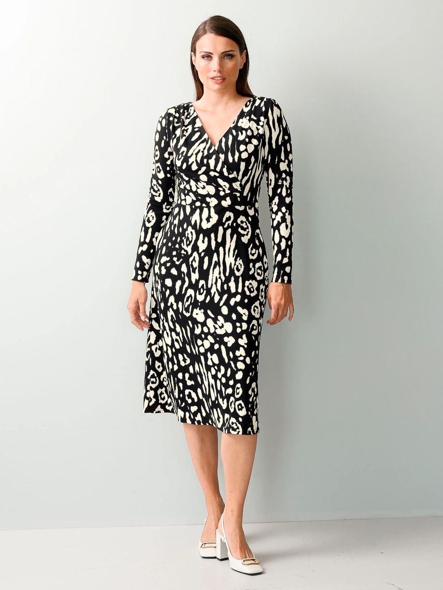 Midi-Jerseykleid mit abstraktem Animal-Print