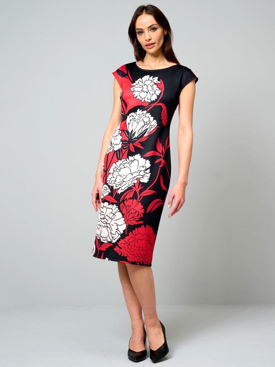 Jersey-Etuikleid mit floralem Print